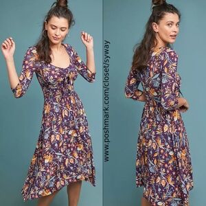 Anthropologie Maeve Printed Floral Beloved Asymmetrical Hem Dress